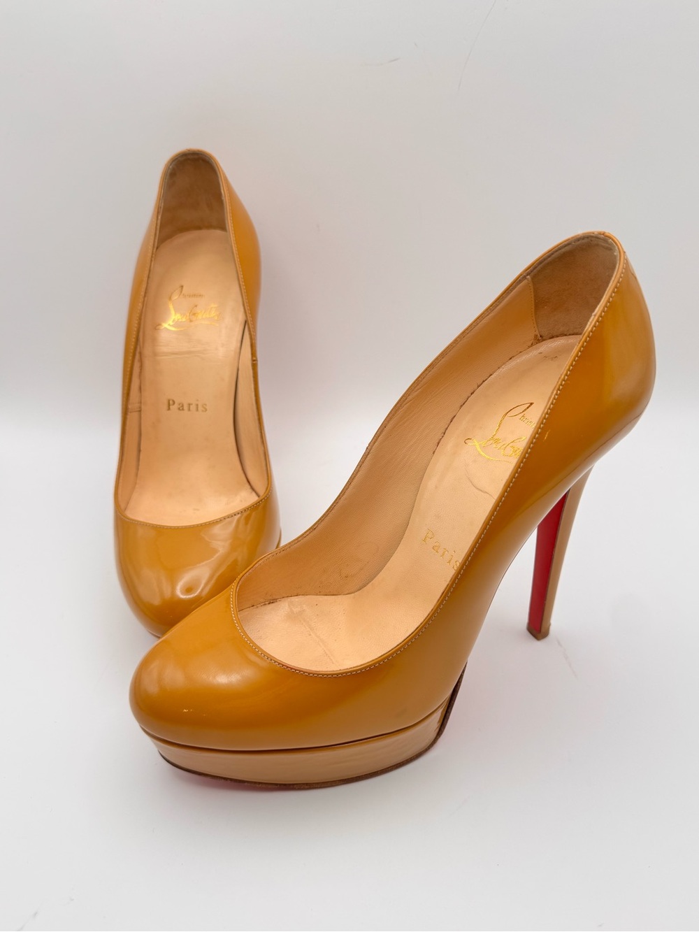 Christian Louboutin Bianca 140 Patent Pumps Camel Size 36 Red Sole